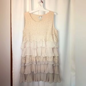 Paisley Vine Tiered Ruffle Dress Medium Lace Vanilla Girl Fairy Dainty Cottage
